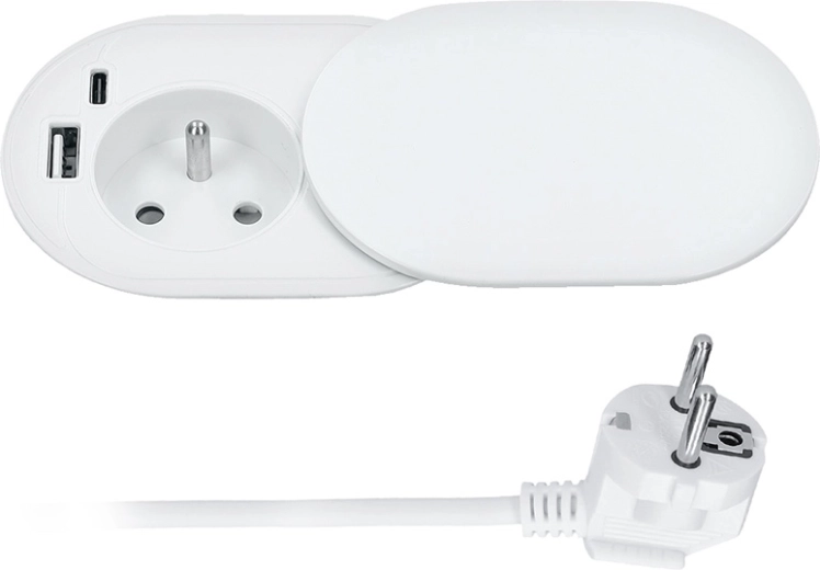 Solight indbygningsstikkontakt 230 V med USB-A og USB-C (20 W PD), skydeklap, 2 m, mat hvid