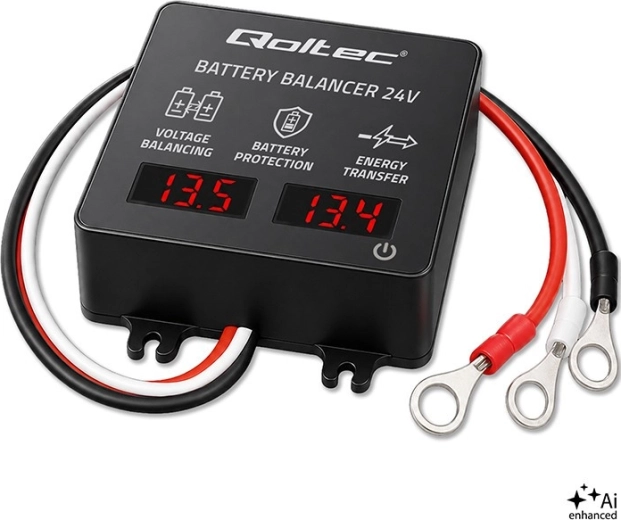 Spændingsbalancer 24 V til 2× 12 V akkumulatorer 5 A (AGM, GEL, LiFePO4) med LED-display