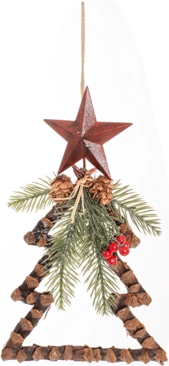 Hængedekoration juletræ med stjerne og naturpynt 32 cm