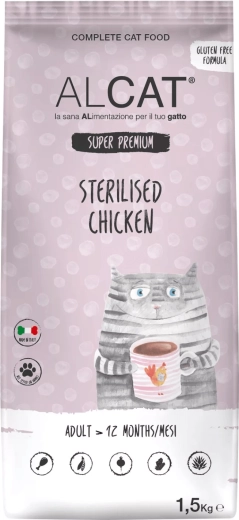 Alcat sterilised chicken granulat til kastrede katte – kylling 1,5 kg