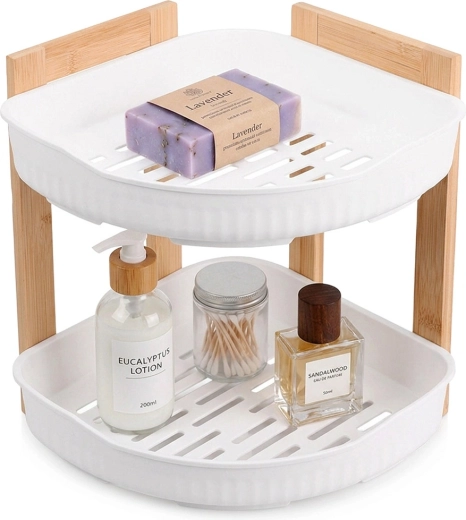 Hjørne-badeværelseshylde i 2 niveauer Bathroom Solutions hvid 24 × 24 × 27 cm - 1 stk.
