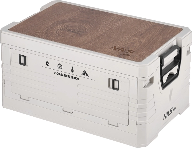 Sammenklappelig opbevaringskasse med låg og træplade 32 l, beige