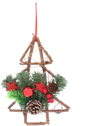 Hængende julepynt i træ formet som et træ med kogler 25 cm