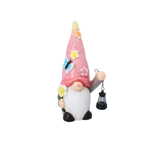 Havenisse med LED-lanterne – dekorativ figur