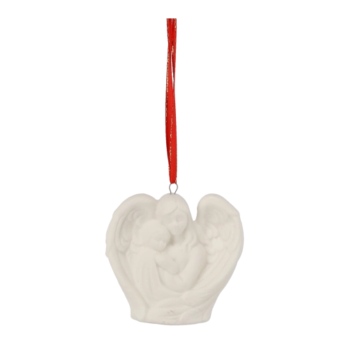 Keramisk englefigur med vinger og ophæng, hvid, 7 cm