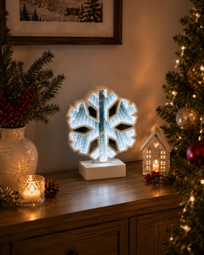 Jule 3D-dekoration – snefnug med uendelig spejleffekt (Infinity) LED – 1 stk.