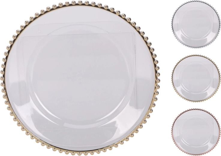 Plasttallerken 33 cm med farvet kant, transparent