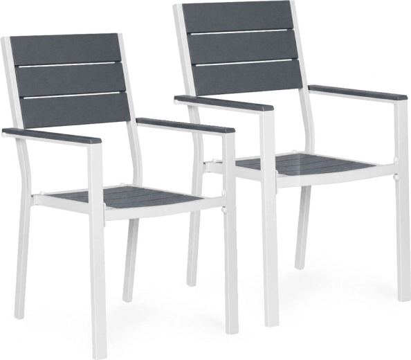 Sæt med 2 havestole i stål og HDPE, grå‑hvid – MultiGarden