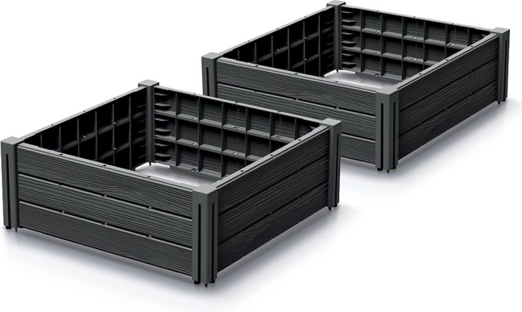 Sæt med forhøjede bede BASEPLANT, 2 stk., 61,8 × 61,8 × 23 cm, antracit