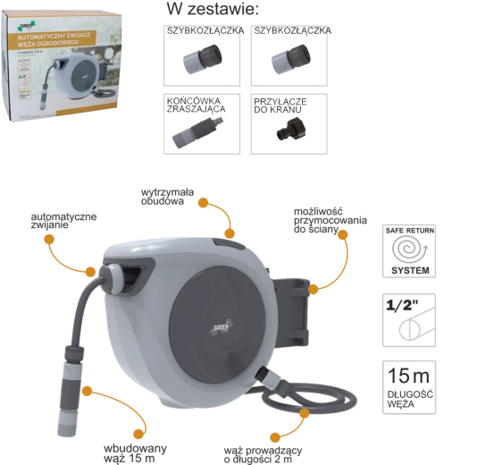 Automatisk haveslangeopruller 15 m