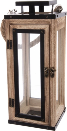 Lille beige lanterne i træ og metal 13 × 13 × 32 cm