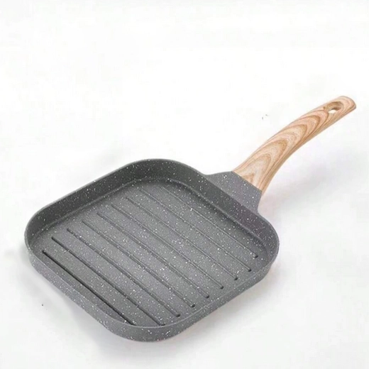 Firkantet grillpande med non‑stick belægning og trælook-håndtag