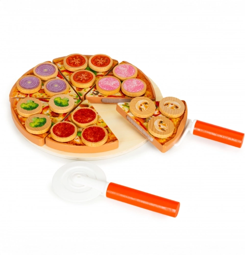 Træpizza til udskæring med velcro for børn, 27 dele