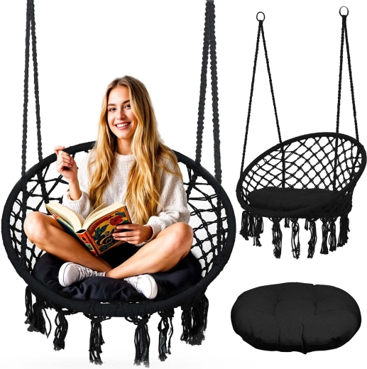 Hængestol boho sort med pude
