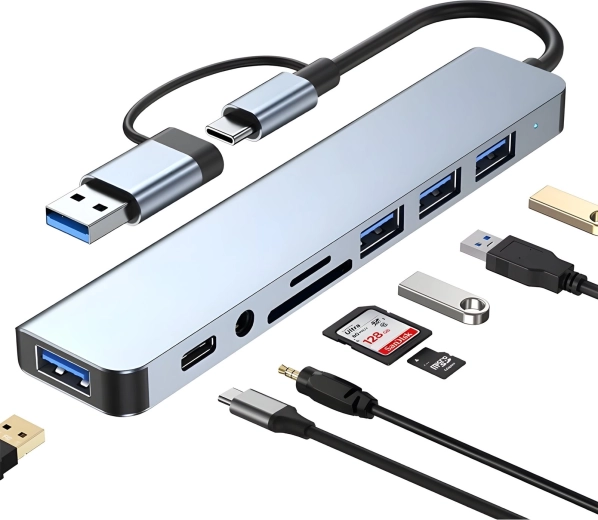 USB-C-hub 8-i-1 med LAN og 4K-output