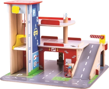 Bigjigs Toys Garage med parkeringsplads