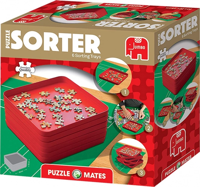 Sæt sorteringsskåle til puslespil – 6 skåle, røde, 20 × 20 cm JUMBO PUZZLE MATES
