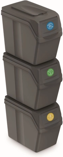 Sæt med 3 Sortibox-beholdere til kildesortering, 3×20 l, grå sten