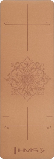 Kork-yogamåtte HMS YM11 med vandafvisende overflade og justeringslinjer