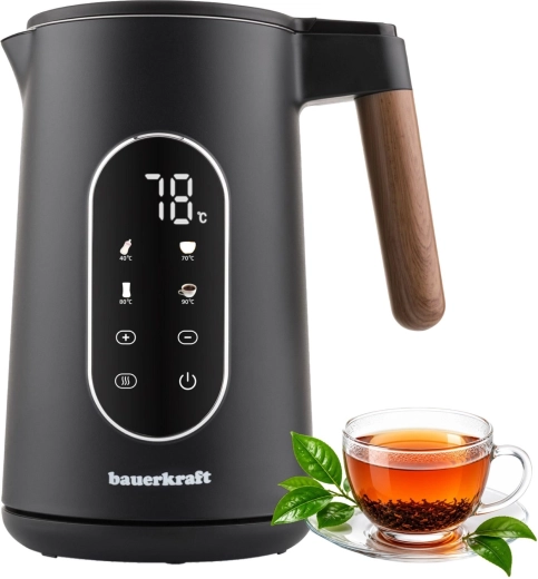 Bauerkraft trådløs elkedel 1,7 l med temperaturregulering sort