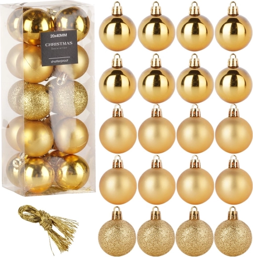 Uknuselige juleornamenter i guld 4 cm, sæt med 20 stk.