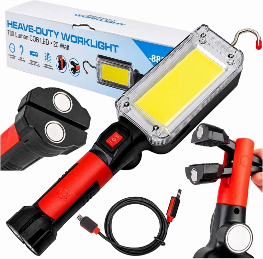LED-inspektionslampe til værksted med krog og magnet, 700 lm, 20 W