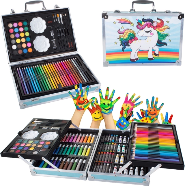 Kunstsæt i kuffert 145 dele blå