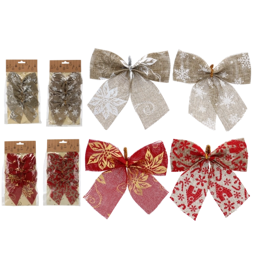 Julekordelbånd 12 cm, rød og natur, sæt med 3 stk.