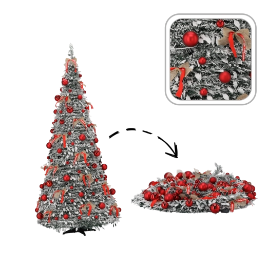 Sammenklappeligt kunstigt juletræ Wanda 150 cm med LED-belysning og dekorationer