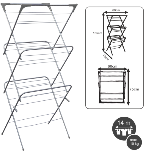 Camilla tørrestativ til tøj med tre niveauer, sammenklappeligt