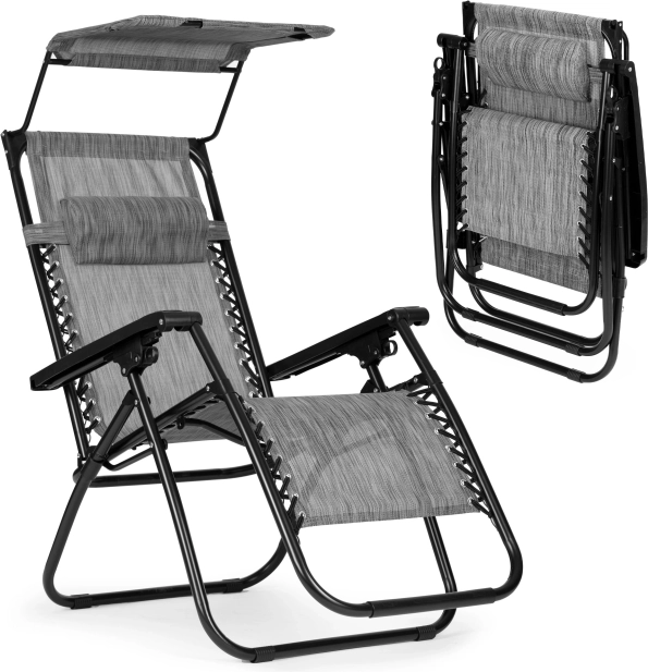 Sammenklappelig justerbar have-/strandstol med solskærm grå