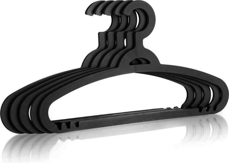 Plastbøjler til tøj, sorte, sæt med 5 stk.