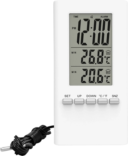 Solight digitalt termometer med stort display, klokkeslæt og dato, hvidt