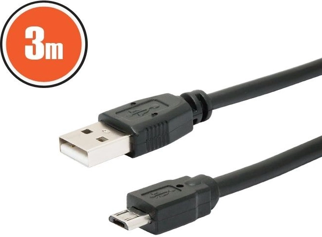 USB 2.0-kabel A–micro B, 3 m, sort