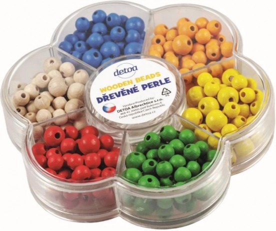 Detoa træperler i blomsteræske – farverigt kreativsæt til snøring