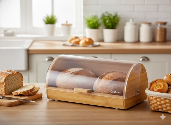 Brødkasse MENTA af bambus med gennemsigtigt rullelåg 38 × 28 × 18,5 cm