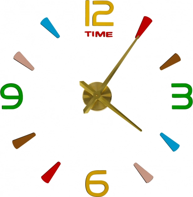 Væghængt DIY-klisterur, 80–90 cm, gyldne visere, farvede markeringer, 4 tal