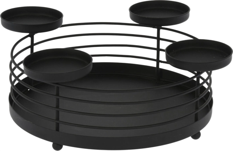 Rundt metallysestage til 4 lys, sort, diameter 32 cm
