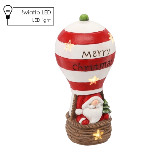 Julefigur – Julemand i varmluftsballon med LED-belysning 20 × 20 × 43 cm