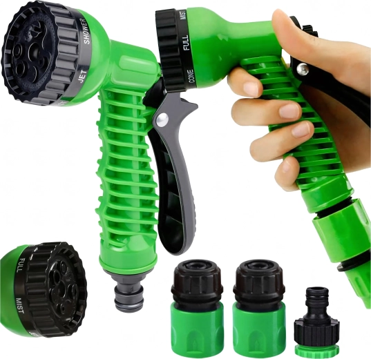 Justerbar have-sprøjtepistol med 7 tilstande og 3 lynkoblinger