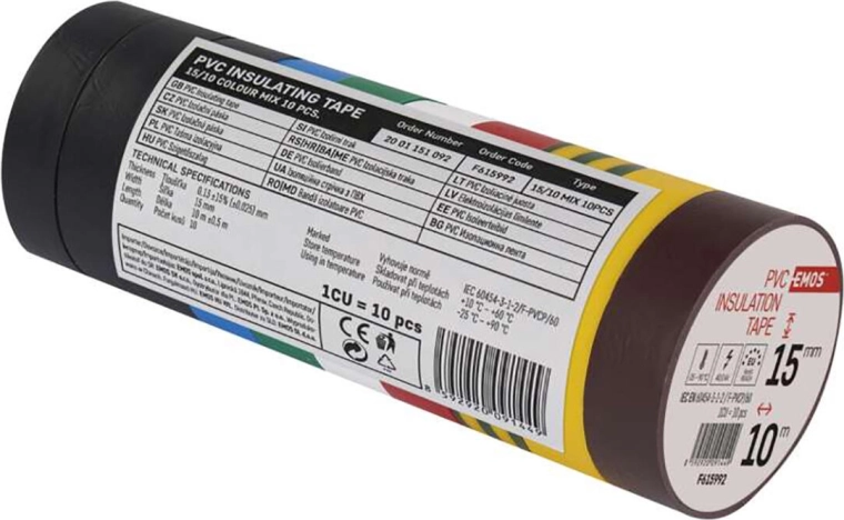 Isolerende PVC-tape 15 × 10 mm, farvemix (sæt med 10 stk)