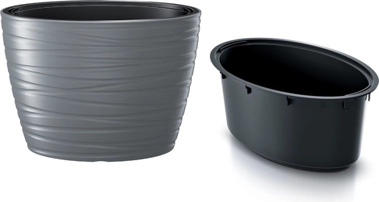 Oval plantekasse med indsats MAZE 58,5 cm – grå sten