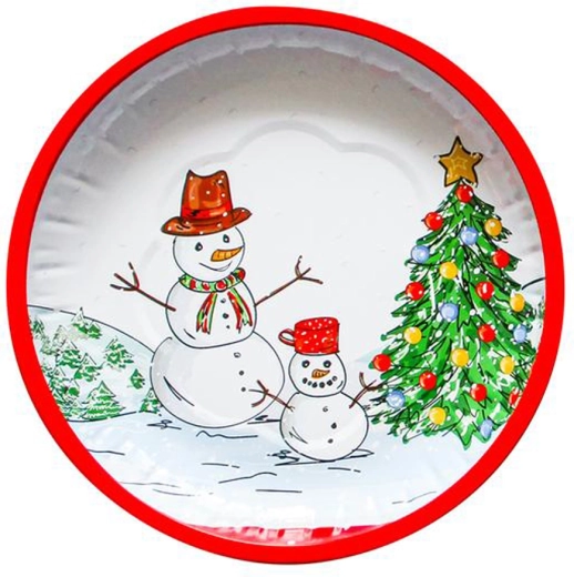 Jule rundt metalbakke Snemand 26 cm