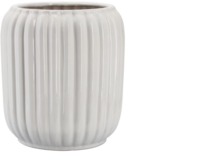 Keramisk urtepotteovertræk med reliefmønster 28 × 28 × 40,5 cm hvid