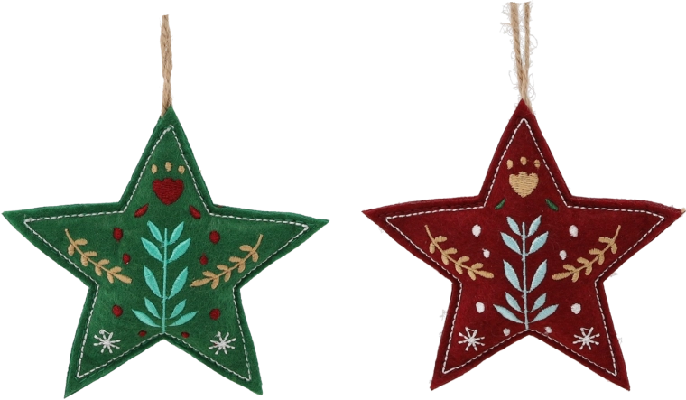 Juleophæng stjerne grøn/bordeaux 10 × 2 × 18 cm