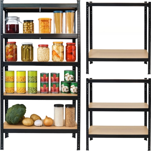 Metalskabsreol 2-i-1 sort med 5 MDF-hylder 150 × 75 × 30 cm