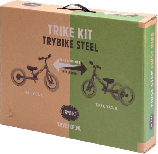 Trybike ombygningssæt fra løbecykel til trehjulet cykel med sort hjul