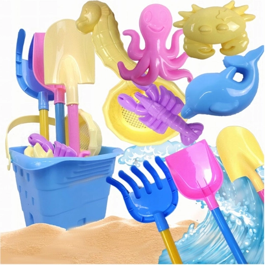 Sæt strandlegetøj med spand og forme, 9 stk.