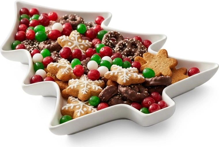 Porcelænserveringsfad formet som juletræ 35 × 26 × 3 cm, hvid