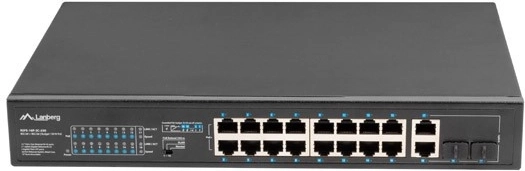 uadministreret PoE+ switch 16× Fast Ethernet med 2× combo gigabit-uplink, 250 W, 19″ rack lanberg